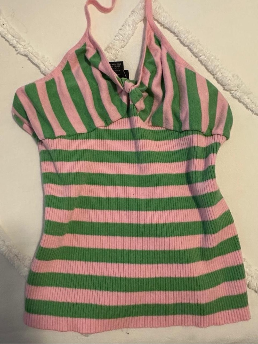 Vintage Y2K 2000s juicy couture vibes green and pink knit halter top